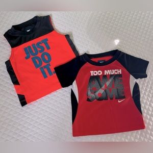 Lot (2) NIKE Brand Infant Boys Logo Short Sleeve & Sleeveless Shirts Size 18 m